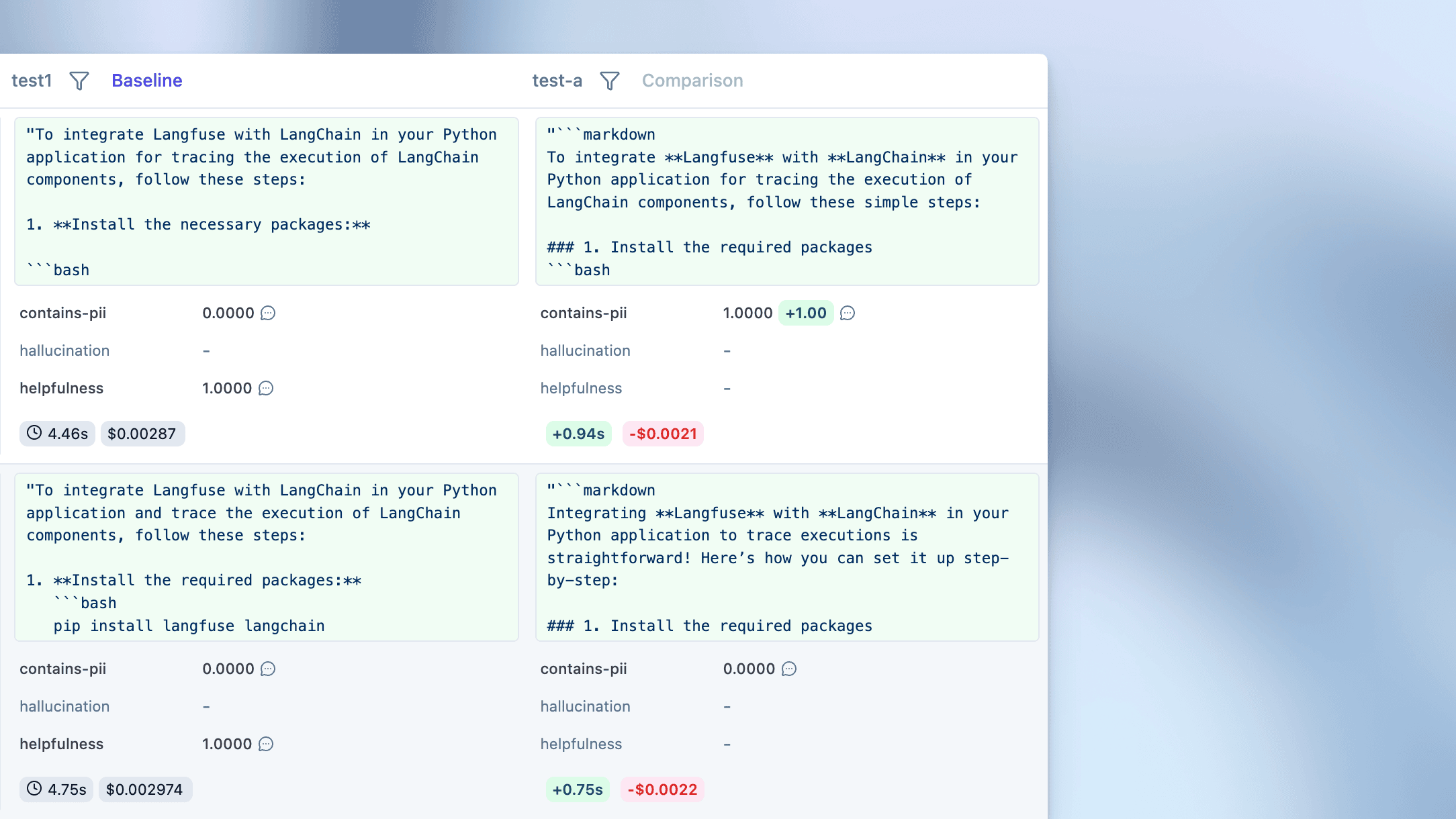 Baseline comparison view