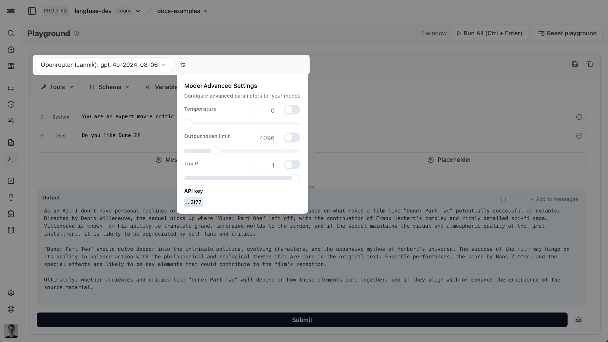 Select the model you want to use